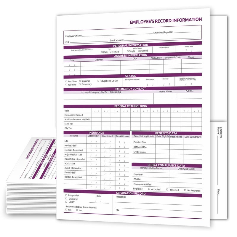 NextDayLabels Employee Personnel File Folders - 25-Pack Preprinted HR Folders with Secure Internal Pockets - Heavyweight White Cardstock for Discreet Employee Records - Made in USA - Image 1